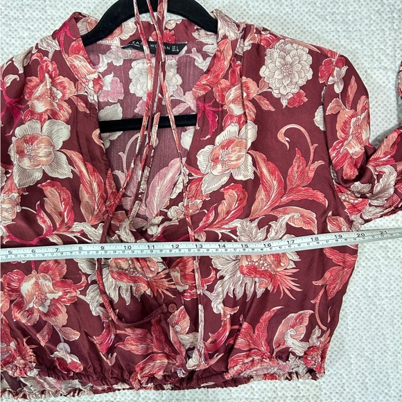 Zara Women's Boho Feminine Pink Floral Cropped Blouse Size Large - Picture 6 of 8